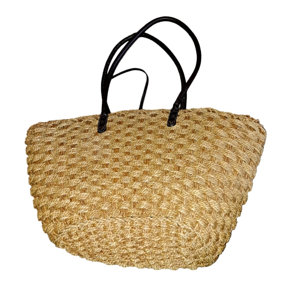 J. Crew Tan and Black Woven Tote Bag